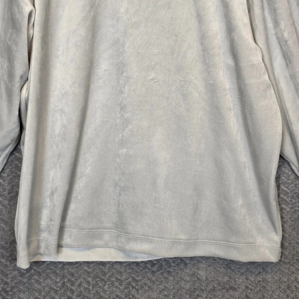 LOFT Womens Light Gray Velour Puff Sleeve Crew Neck Top Blouse Large RN140923